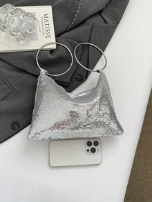 1个亮片PE（聚乙烯）拉链时尚女士晚宴手拿包，适合派对使用 - 銀色 - 查看 3