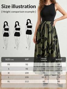 EARO 女士印花高腰 A 字裙，夏季度假裙 - 綠色 - 查看 11