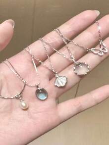Five-Piece Set Elegant Design Necklace White Jade Moonstone Light Luxury Simple Versatile Choker Niche High-End Clavicle Chain - Necklace - View 2
