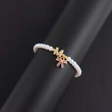 1 pièce Nouveau bracelet vintage avec nœud et initiale, bracelet de perles de faux-perles pour femmes - Blanc - Voir 3