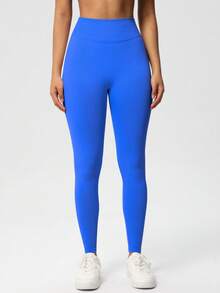 Quần legging yoga nữ, quần bó yoga cạp thấp có gân, quần legging tập thể dục, quần yoga không đường may, quần bó thể thao co giãn. - Màu xanh lam - Xem 8