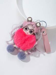 1个仿毛皮粉色娃娃吊坠，PVC材质钥匙扣挂件，适用于钥匙、背包、车钥匙 - 彩色 - 查看 7