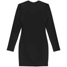 Sexy Sheer Long Sleeve Bodycon Dress, Black Stretchy Fitted Style With Metal Embellishments, Suitable For Dates And Parties Wedding Party Spring - Black - View 6