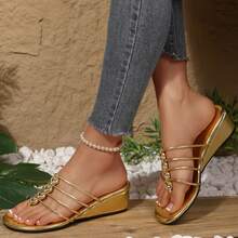 Low Kitten Heel Wedge Sandals Womens Clip Toe Sandals Mules Open Toe Slingback Prom Party Dress Summer Shoes - Gold - View 7