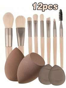 12/1 Set Makeup Brush Set, Portable Eyeshadow & Blush Brush Set, Cleansing Sponge Tools, Makeup Sponge, Makeup Tool Set Includes 8 Makeup Brushes + 4 Makeup Sponge Puffs, Cleansing Tools, Face Brush, Eye Brush, Brow Brush, Foundation Brush, Blush Brush, Stippling Brush, Concealer Brush, Makeup Sponge, Makeup Sponge, Soft Bristle Makeup Brushes - Multicolor - View 13