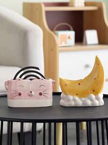 1pc Ceramic Crescent Moon Mosquito Coil Holder, Cute Creative Indoor Home Decor, Easy To Clean Tabletop Ornament - Multicolor - View 3