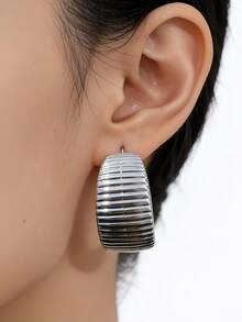2/6/18pcs Fashionable Women Silver-Tone Earring Set, Includes Rose Flower, Preserved Flower, Orchid, Smooth C-Hoop, Striped C-Hoop, Twisted C-Hoop, Smooth Round Ball, Vertical Stripe Teardrop, Variety Of Textures, Suitable For Pairing With Different Styles - Silver - View 5