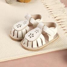 1双婴儿鞋，系带镂空设计，简约百搭凉鞋，适合夏季穿着 - 白色 - 查看 7