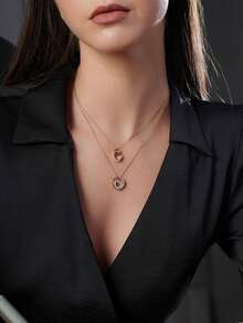 女士奢华优雅S925纯银双环相连立方氧化锆吊坠项链 - Zircon Necklaces - 查看 5