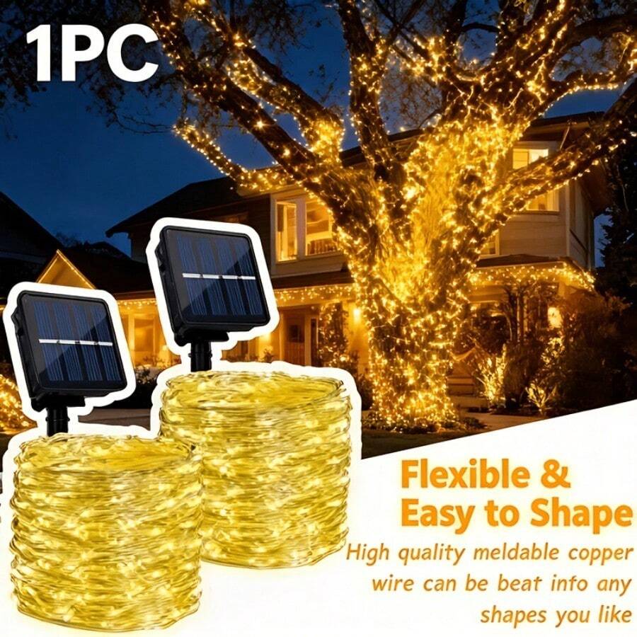 50/100/200/300 LED Solar Powered Fairy String Lights, 8 Modes, Waterproof, Outdoor Decor For Christmas Party, Wedding, Garden, Bedroom (Multi-Color) - Warm Color - View 1