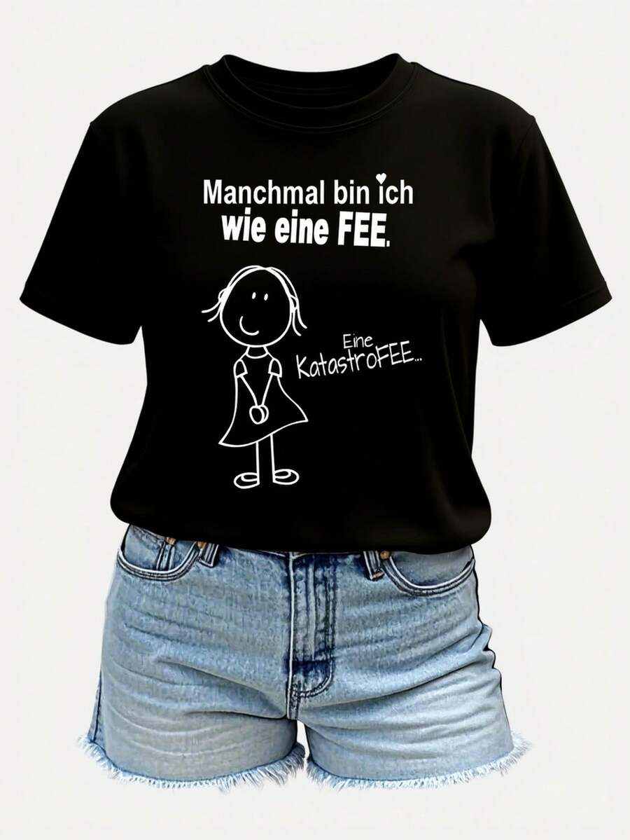 A veces me siento como una hada. Una Hada del Desastre... Camiseta Casual de Manga Corta y Cuello Redondo para Mujer con Estampado de 'Hada del Desastre', Perfecta para Uso Diario y como Regalo para las Fiestas. - Negro - Ver 1