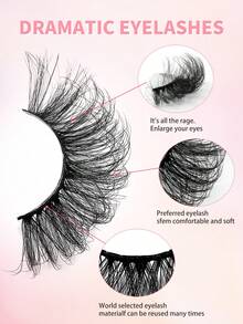 ENCHUW 20 Pairs Super Soft 3D Faux Mink Eyelashes, Natural Thick False Lashes, Dramatic Curly Eyelash Extension - Black - View 3