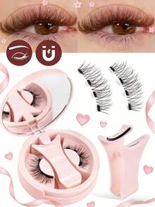 MAANGE Mother's Day Gift 1 Set Reusable Magnetic Eyelashes With Eyelash Curler, Natural Look Without Glue, Easy To Wear And Remove, 3D Soft Curly Fluffy Faux Lashes - Natural Lashes - View 2