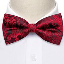 Red Paisley Pre-Tied Bow Tie Pocket Square Cufflinks Set For Men Wedding Formal Party - Red - View 4