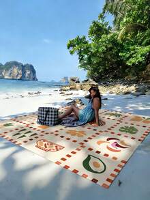 1 tấm thảm dã ngoại/khăn tắm biển chống thấm nước, chống cát, in kỹ thuật số, kiểu dáng thời trang và tươi mới, thích hợp cho cắm trại và dã ngoại. - A - Xem 7