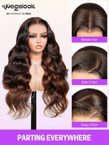 MEGALOOK 6"X5" Perruque en cheveux humains ondulés sans colle, couleur dégradé brun, 100% cheveux naturels, densité 150%, peut être coiffée avec raie au milieu/sur le côté, raie profonde en Z, convient pour un port quotidien, les fêtes, les mariages, les rendez-vous, ligne de cheveux naturelle - Multicolore - Voir 5