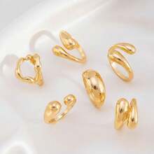 6pcs Set Gold Irregular Ring Set, Bohemian Style Molten Metal Stackable Rings, Retro Luxurious Edgy Jewelry, Assorted Gold Tone Irregular Designs - Vàng - Xem 3
