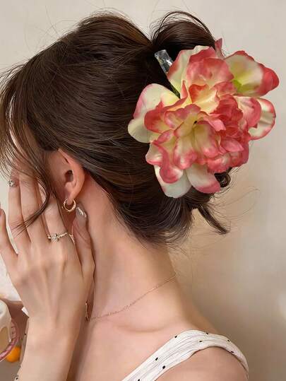 1pc Oversized 3D Peony Flower Hair Claw Clip, Realistic Multi-Layer Pleated Design, Strong Grip, Cute Hair Accessory Suitable For Coquette Style, Fairy-Like, Brunch, Music Festival, Beach, Bridal Gift, And Traditional Chinese Hairstyles