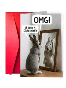 1pc Funny Birthday Greeting Card - Wow, A Gray Rabbit - Humorous Pun Card, Suitable For Dad, Husband, Brother, Boyfriend, Uncle, Grandpa, Sibling, Friend, Coworker, Who Are Getting Older - Comes With Envelope - View 2