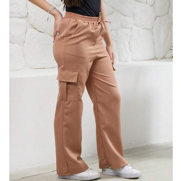 Luxury Tailored Cargo Pants, Sizes 10 To 16, Children's And Teen Girls' Wide Leg Cargo Style, Fashionable For Girls. - Camel - View 2