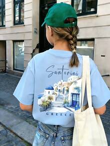 Tween Girls' Casual Funny Print Crew Neck Short Sleeve T-Shirt, Summer Top - Baby Blue - View 4