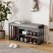 Shoe Rack With Bench, Hallway Shoe Rack, Shoe Cabinet With 3-Tier Design, For Hallway, Entryway, Living Room, Bedroom, Grey - Grey - View 5
