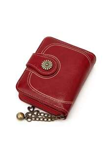 New Style Oil Wax Leather Coin Short 3-Fold Coin Wallet Card Holder Women's Vintage Hand Clutch Bag Women Wallet Purse Wallet Small Wallet - Màu Đỏ Sâu - Xem 4