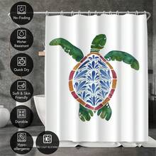 1pc Turtle Art Spring Style Shower Curtain, Painting-Like Modern Design, Unique Home Gift, Gift For Friends, Machine Washable, All-Season Use, Bathroom Decor - Multicolor - View 2