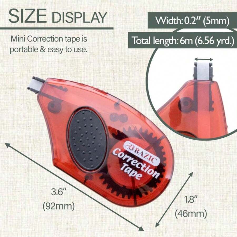 BAZIC Products Correction Tape 5 Mm X 236", Easy To Use Applicator White Out For Instant Corrections For Office School &Amp; Home, 1 Unit, Random Color - ColorA - View 1