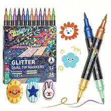 12/24/36/48 Colors Glitter Brush Markers, Dual-Tip Dual-Color 1-5mm Soft Brush Tip Glitter Markers, Suitable For Doodle, Writing, Glitter Art Craft, Adult DIY, Greeting Card Making, Office & School Supplies, Back To School - Multicolor - View 13