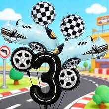 Ein Rennwagen Geburtstagsballon Set mit Sportwagen Folienballons, eleganten schwarzen Zahlen Folienballons und Radnabe Folienballons. Es eignet sich hervorragend als Geburtstagsgeschenk für Söhne und Töchter sowie als Dekoration für Eltern-Kind-Treffen. - Übersicht 6