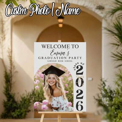 1 cái - Áp phích tốt nghiệp tùy chỉnh, bảng chào mừng tiệc tốt nghiệp kèm ảnh, áp phích tốt nghiệp chủ đề hoa, tùy chỉnh tên và văn bản theo yêu cầu.