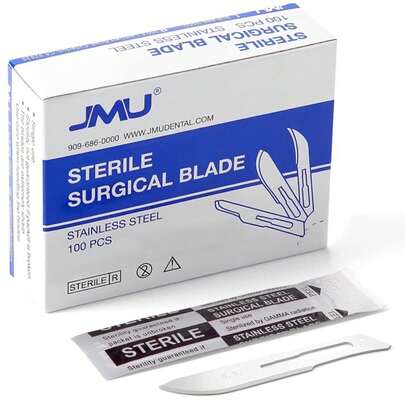 JMU 100pcs Sterile Surgical Blades #10, Stainless Steel Scalpel Blades, Individually Foil Wrapped