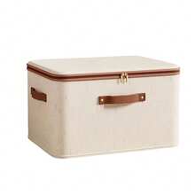 1 Stück faltbare Aufbewahrungsbox mit Reißverschluss und Griff, beige, aus Polyester-Leinen gefertigt, quadratisch geformt mit Deckel, stabil und langanhaltend, vielseitig einsetzbar zum Aufbewahren von Kleidung, Spielsachen und anderen Artikeln, auch geeignet für Innenraumdekoration, Schlafzimmerdekoration, dekorative Streifen, Aufbewahrung, Jeans usw. - cremefarben - Übersicht 15