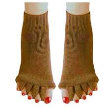 Women Toe Separator Socks Toeless Foot Alignment Socks For Yoga GYM Massage Pain Relief Improves Circulation Stretchy - Coffee - View 1