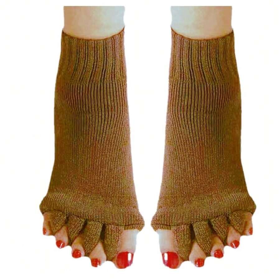 Women Toe Separator Socks Toeless Foot Alignment Socks For Yoga GYM Massage Pain Relief Improves Circulation Stretchy - Coffee - View 1
