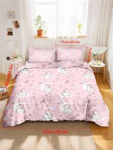 2/3件套可爱粉色独角兽印花被套，神奇彩虹月亮图案床上用品套装，特大号/大号/双人/单人尺寸，3D儿童床上用品套装，适合男孩和女孩 - 彩色 - 查看 15