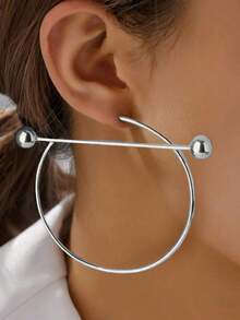 1pair Women's Fashionable Round Hoop Earrings With Bead Detailing, Suitable For Parties And Daily Wear, Vacation-Style Jewelry, A Gift For Girlfriend - 金子 - 查看 2