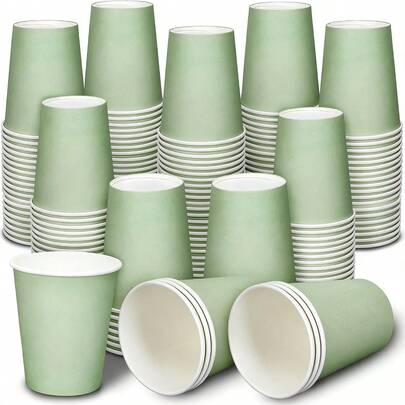 48/24/12pcs Light Green Paper Cups, Sage Green Paper Cups, Suitable For Birthday Parties, Family Gatherings, Picnics, Party Decorations