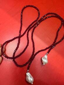 1 pieza Collar elegante y retro de estilo francés con diseño de nicho asimétrico con perlas y cristales, cadena larga versátil para la clavícula, adecuado para uso diario, fiestas, viajes y otras ocasiones - A - Ver 7