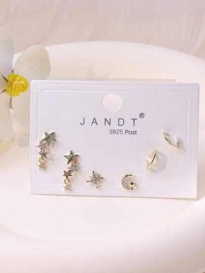 3 pares de pendientes elegantes con diseño minimalista de estrellas y lunas, adecuados para uso diario