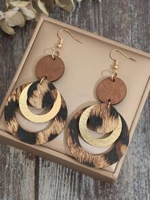 1 Pair Geometric Circular Leopard Print Retro Fashionable Multi-Color Metal Earrings, Suitable For Women's Daily, Party, Gathering, Dance, Music Festival Wear - Multicolor - View 6