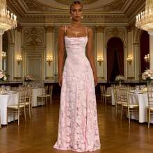 Women's Heavy Embroidered Floral Applique Backless Spaghetti Strap Maxi Dress For Party Wedding Vacation Evening Gala 2026 Elegant Floral Embroidered Backless Maxi Dress Sleeveless Spaghetti Strap Long Gown For Wedding Guest Honeymoon - Hồng - Xem 2
