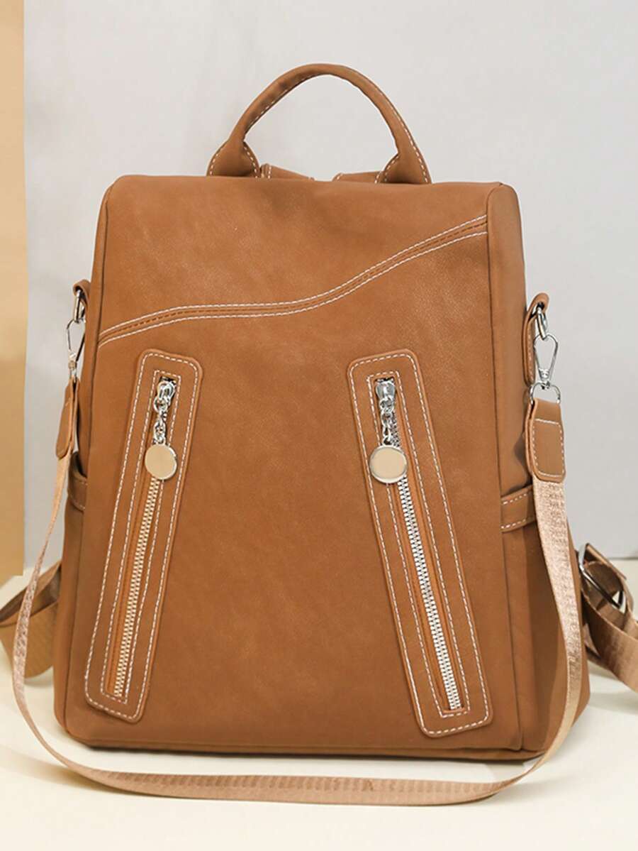 Women's Fashion Anti-Theft Backpack, Suitable For Travel, School, And Laptop - Brown - View 1