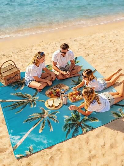 1pc New Outdoor Waterproof Anti-Sand Digital Printed Picnic Mat/Beach Towel, Fashionable And Fresh Pattern, Suitable For Outdoor Camping And Picnics, Usable All Seasons (100g Fabric Weight)