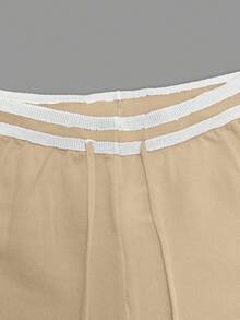 Women's Casual Minimalist Bowknot Camisole Top And Drawstring Waist Elastic Waist Knit Pants 2-Piece Set, Spring/Summer - Khaki - View 10