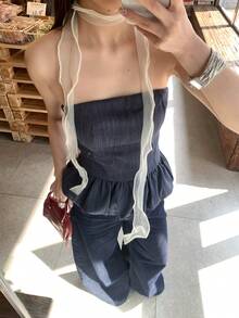 1PC New Spring Arrival: French-Style Romantic Lace Scarf With Faux Pearl Trim-A Luxurious, Lightweight Scarf Perfect For Spring Outings - White - View 2