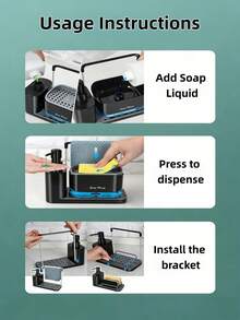 1件套四合一洗洁精收纳套装，厨房水槽带可拆卸支架，液体皂液器，浴室皂液器，黑色 - 多色 - 查看 8
