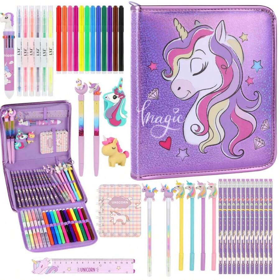 Fruit Scented Markers Set, 44 Pcs Unicorn Pencil Case Black To School Gifts, Unicorn Gifts For Girls - Birthday Gifts Art And Craft Coloring Supplies - Nhiều màu - Xem 1