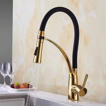 Pull-Out Kitchen Faucet With Soft Silicone Spray Head, Single Handle, Pulldown Gooseneck Design, Modern High-Arc